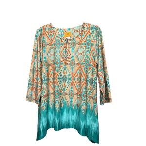 Ruby Rd. Blue and Orange 3/4 Sleeve Tunic Size Small
